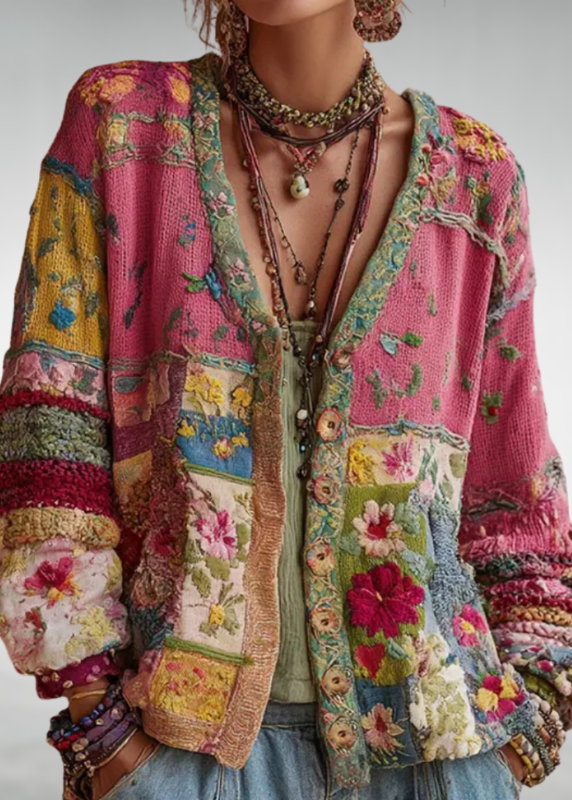OPAL | Patchwork cardigan with bohemian floral knit - My Store