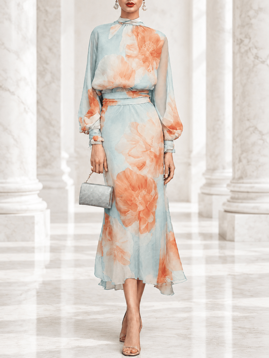 Ottavia | Turtleneck Top & Floral Skirt Set - My Store