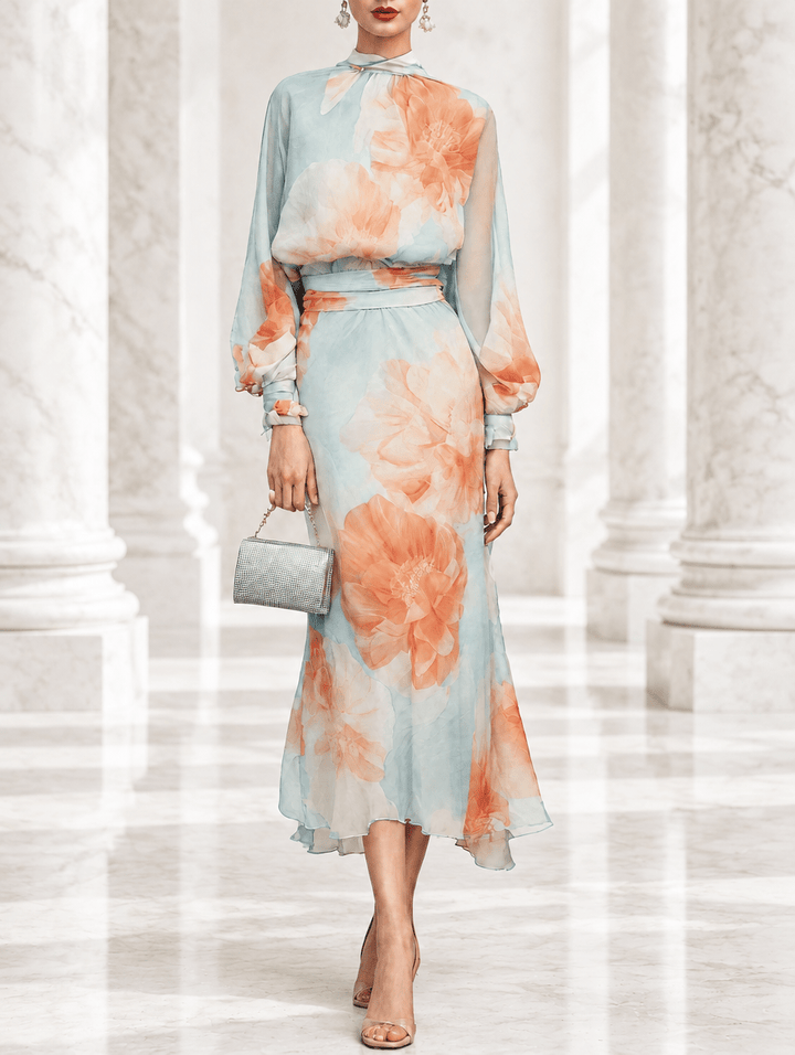 Ottavia | Turtleneck Top & Floral Skirt Set - My Store