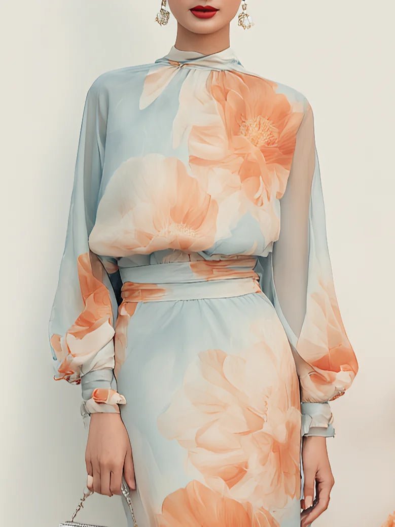 Ottavia | Turtleneck Top & Floral Skirt Set - My Store