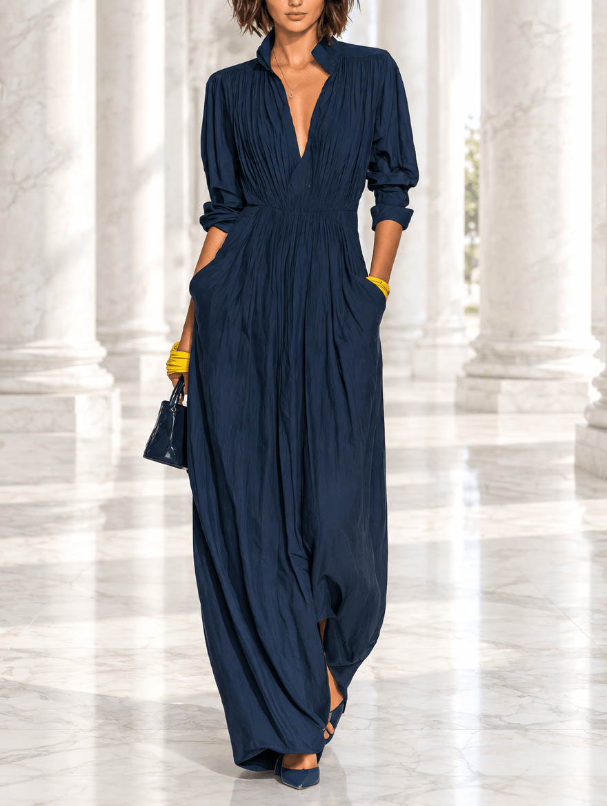 Paloma | Pleated V-Neck Maxi Dress - My Store
