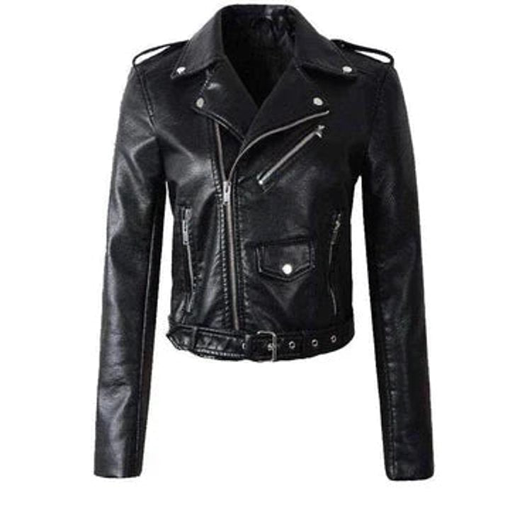 Rachel | Cropped Belted Moto Jacket - My Store