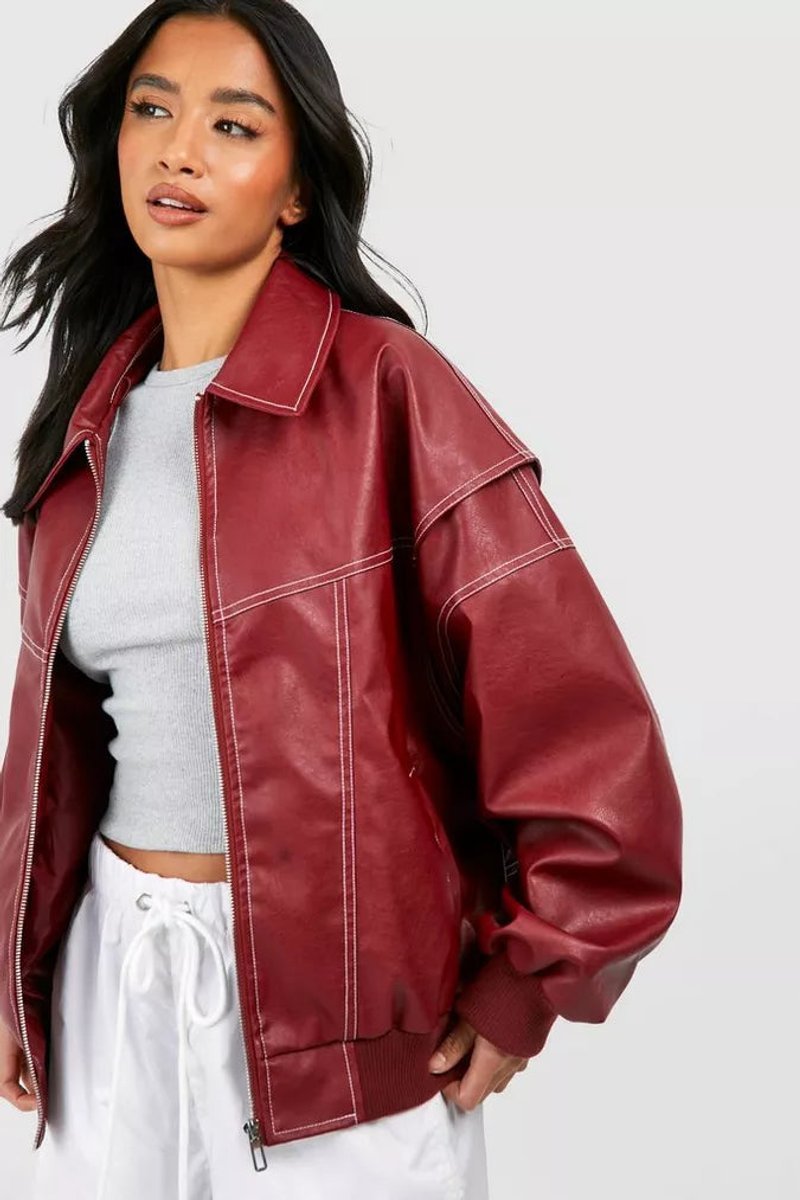 Renée | Oversized Contrast-Stitch Bomber Jacket - My Store