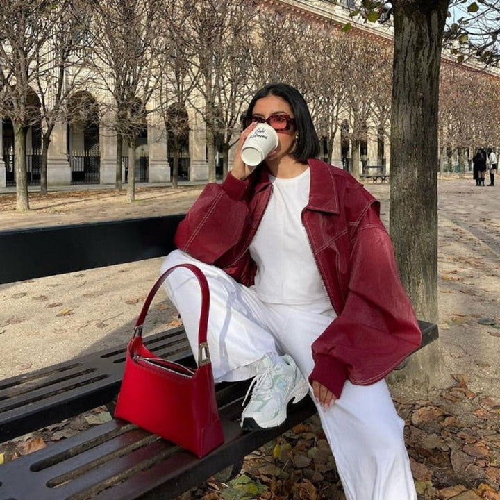 Renée | Oversized Contrast-Stitch Bomber Jacket - My Store