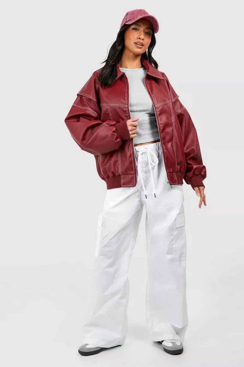 Renée | Oversized Contrast-Stitch Bomber Jacket - My Store