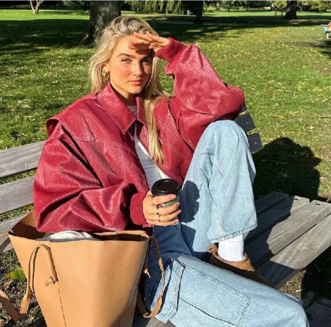 Renée | Oversized Contrast-Stitch Bomber Jacket - My Store