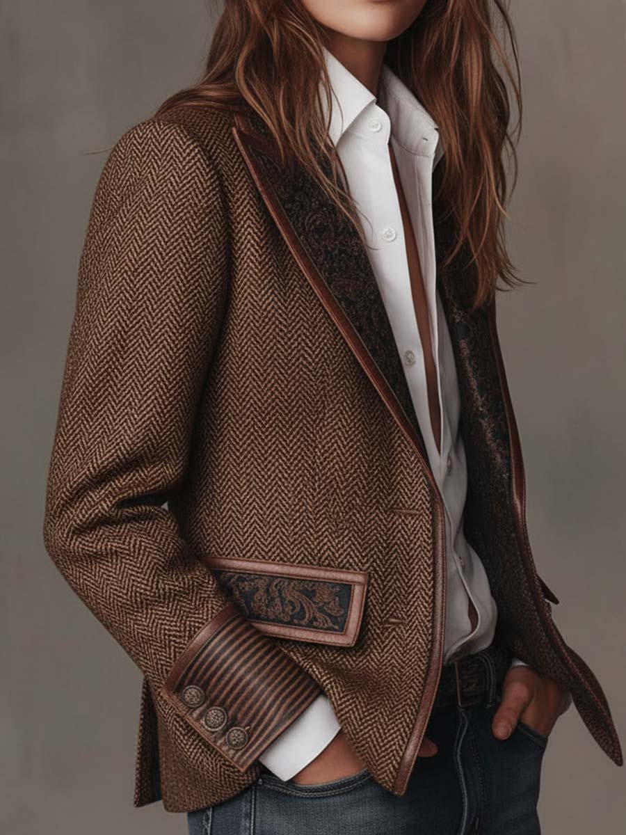 Rosaline | Herringbone Panel Blazer - My Store