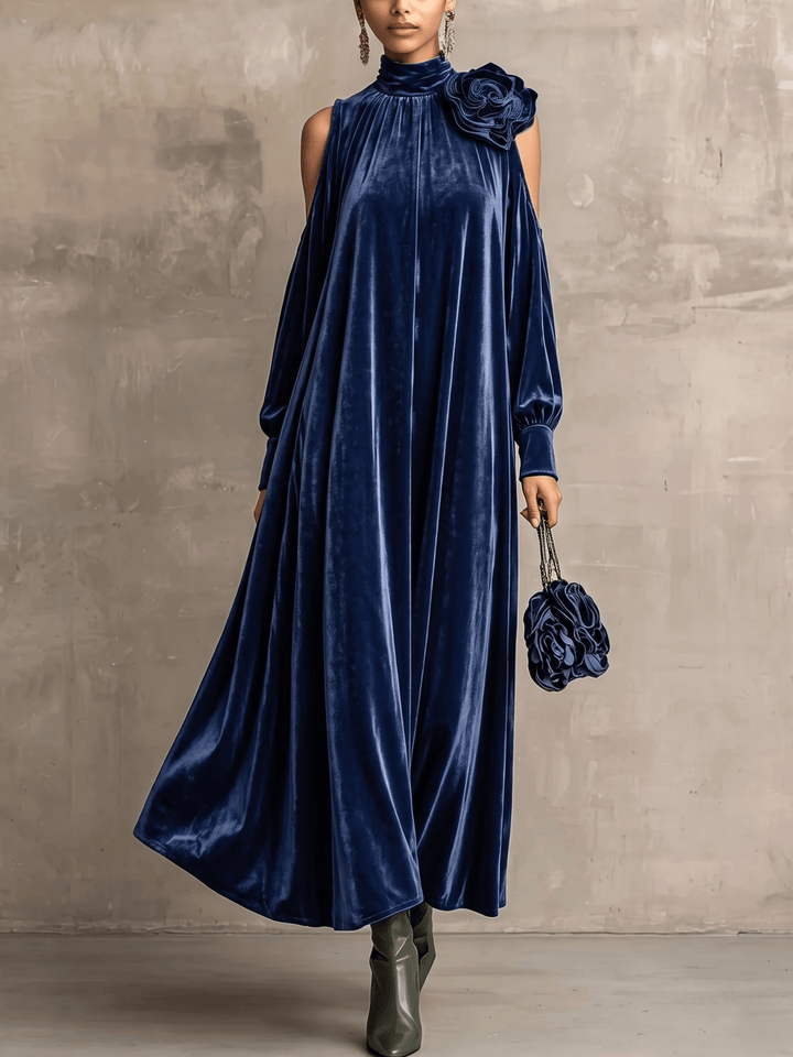 Simonetta | Pleated Maxi Dress with Floral Shoulder - My Store