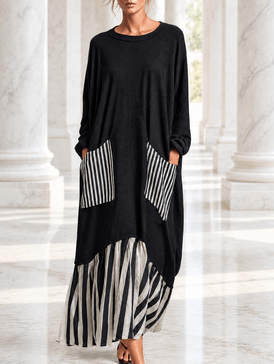 Stefania | Oversized Patchwork Stripe Maxi Dress - My Store